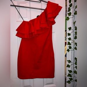 Red ruffle mini dress